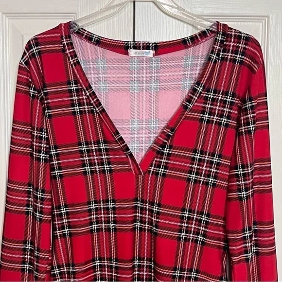 LA Gypsy Red Plaid V Neck Long Sleeve Bodysuit Plus Size 1X - Picture 5 of 16